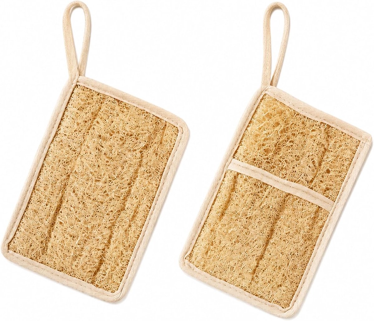 2 Stuk Zeepzakjes van natuurlijke Luffa, Exfoliërende Zeepzakjes met Rijk Schuim, Snel drogend, met Lange Ophanglus voor Douche en Reizen