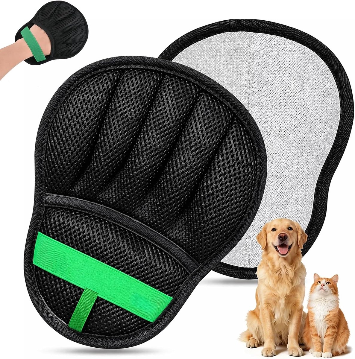 Handschoen voor het verwijderen van dierenharen, kattenhaarhandschoen, kattenhaarverwijderaar voor honden en katten, herbruikbaar, hondenborstel, zwart, 1 stuk