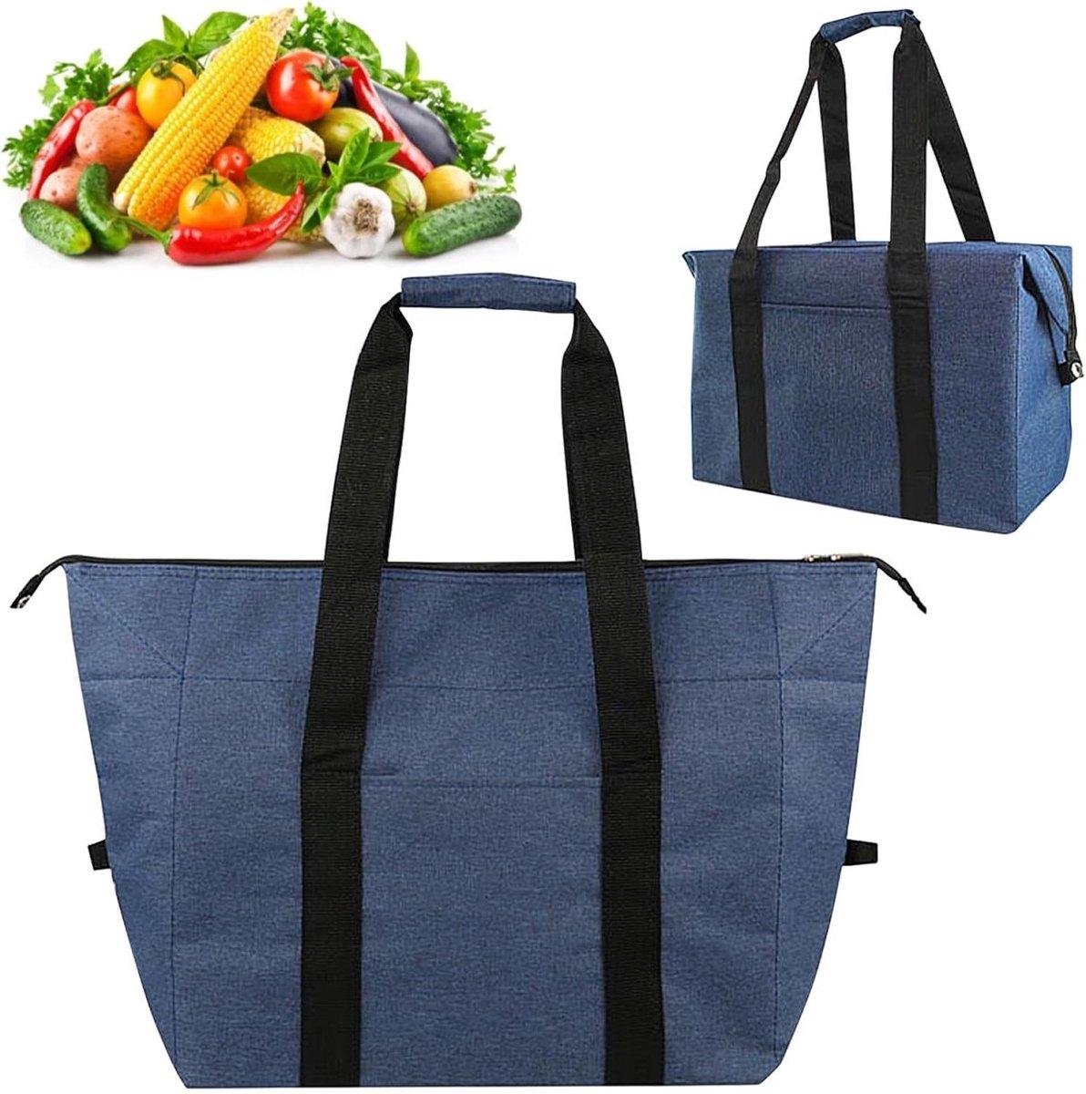 Geïsoleerde Koeltas - Koeltas met Rits - Herbruikbare Boodschappentas voor Koude en Warme Voeding - Aluminium Schuim Geïsoleerde Draagtas voor Boodschappen, Reizen, Picknick, Lunch en Bezorging - Blauw
