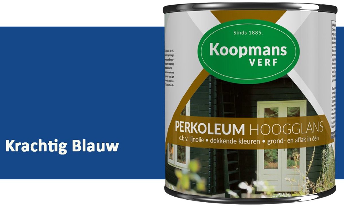 Koopmans Perkoleum Hoogglans Dekkend – Krachtig Blauw – 750 ml – Dekkende Beits Buiten – Schutting, Gevel & Tuinhout