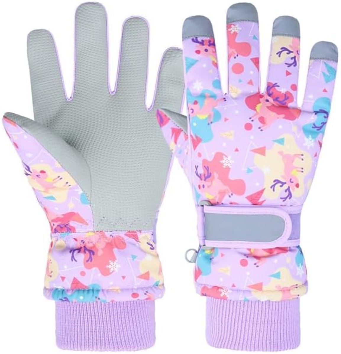 Handschoenen voor kinderen, sneeuwhandschoenen, skihandschoenen voor 2-13 jaar, meisjes, jongens, PU-palm, waterdicht, winddicht, warm, fleece, winterhandschoenen
