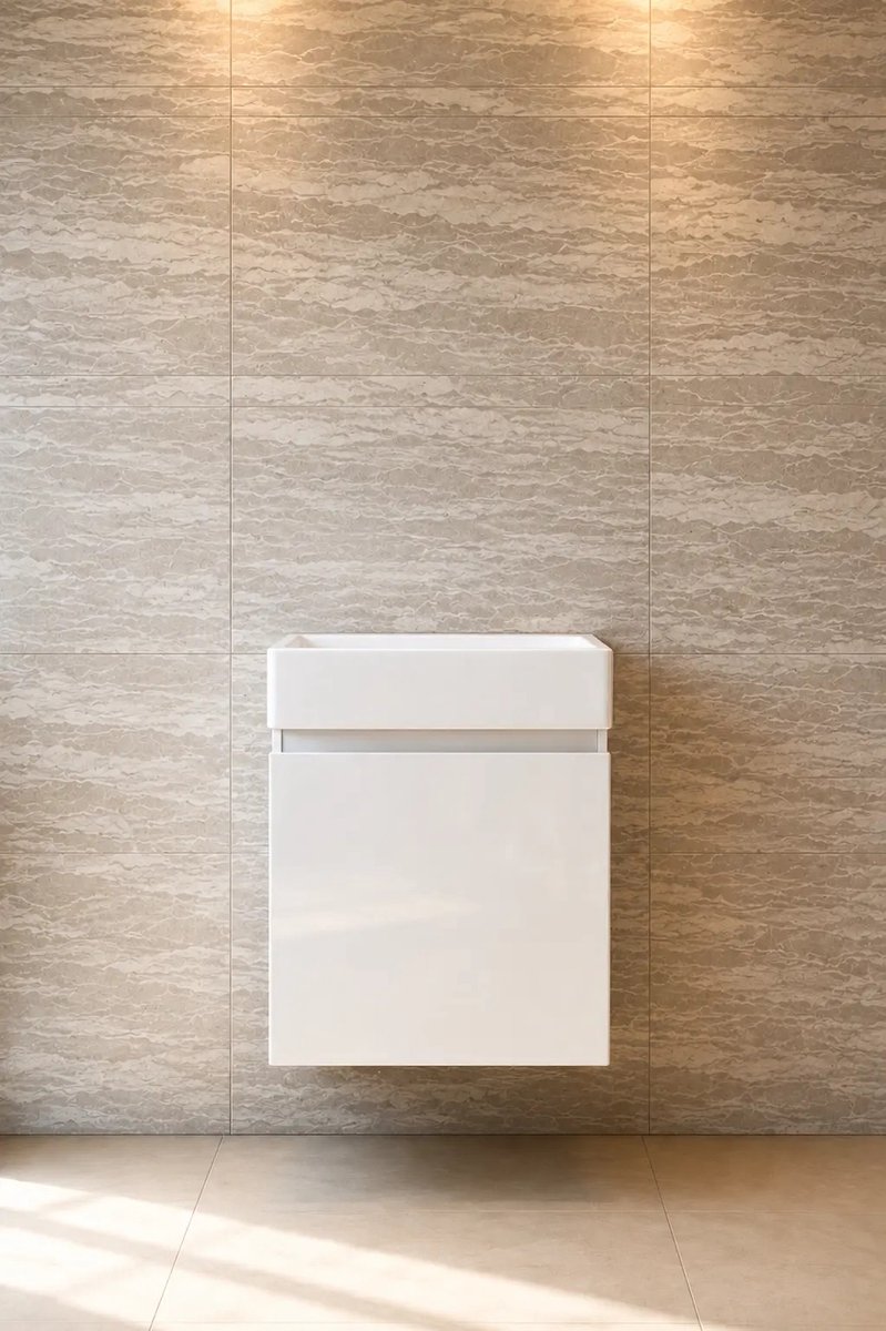 Faizee Home Alkan Badkamermeubel 40 cm – Wastafel, Spiegel & Kraan – Witte Onderkast + Wastafel