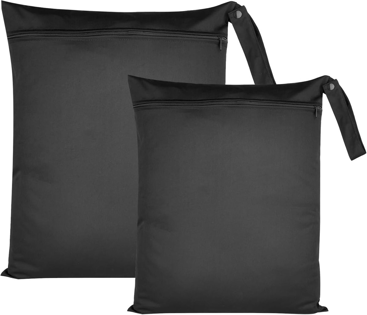Waterdichte natte tas, 2 stuks, vuile kledingtas, organizer, zwemspullen, waterdichte wet bag voor badpakken, strandhanddoek, sportkleding (zwart), zwart, 40 x 50 cm und 30 x 35