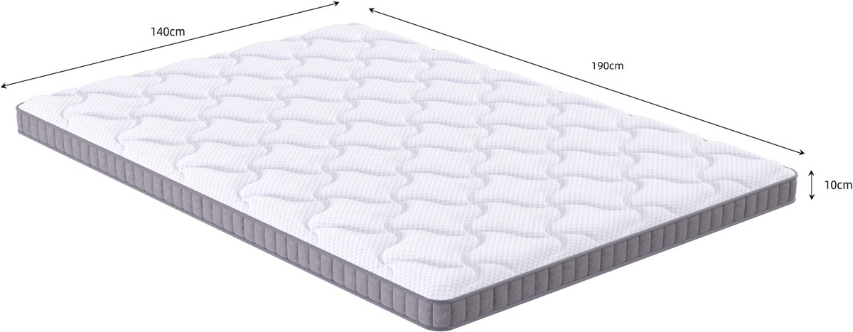MODENUIT Pocketveringmatras – 140 x 190 x 10 cm – 7 Zones – Traagschuim En Veren – Wit – Voor Slaapbanken