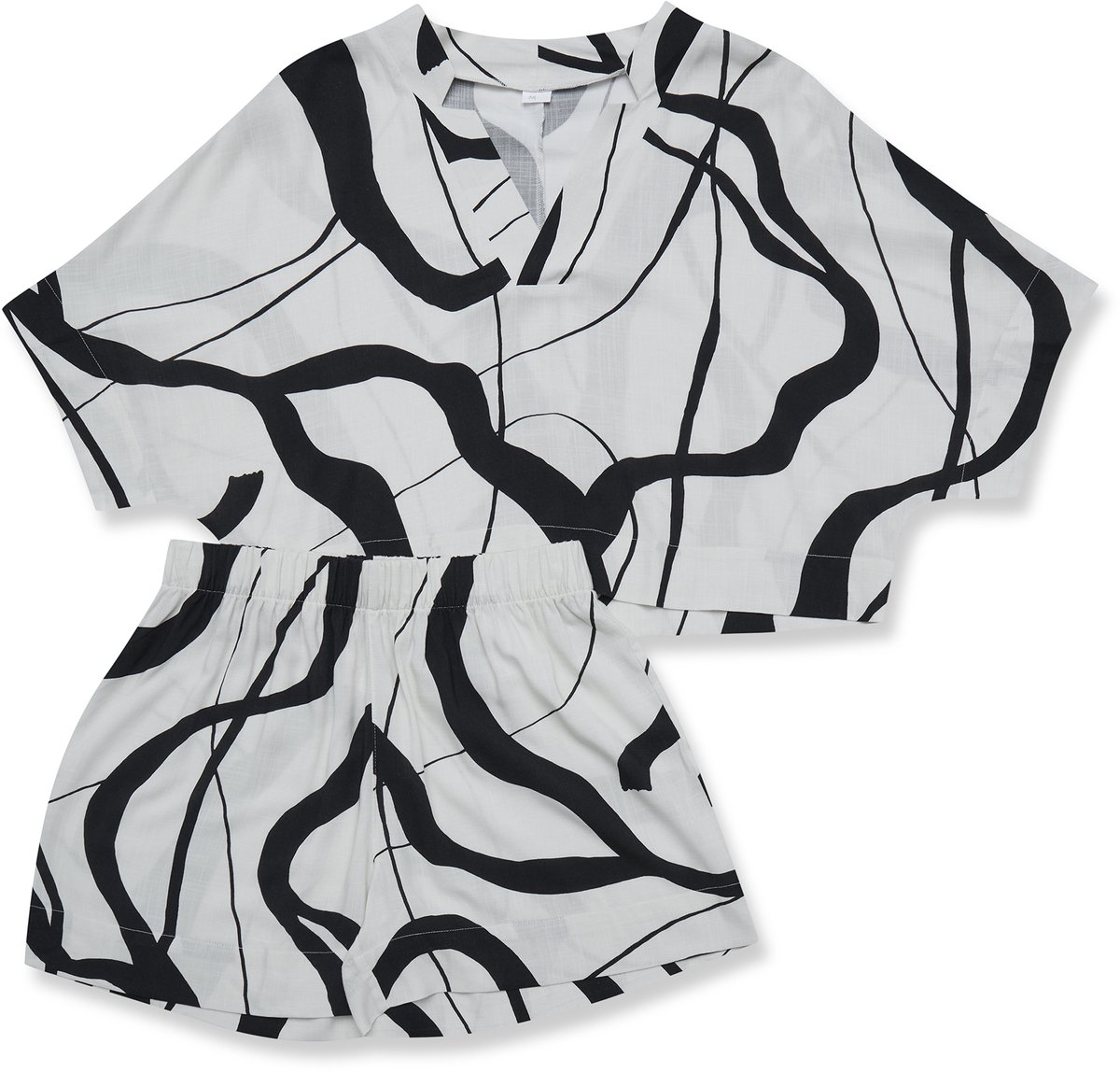 Joya - Damespyjama - Beige en zwart patroon - XXL