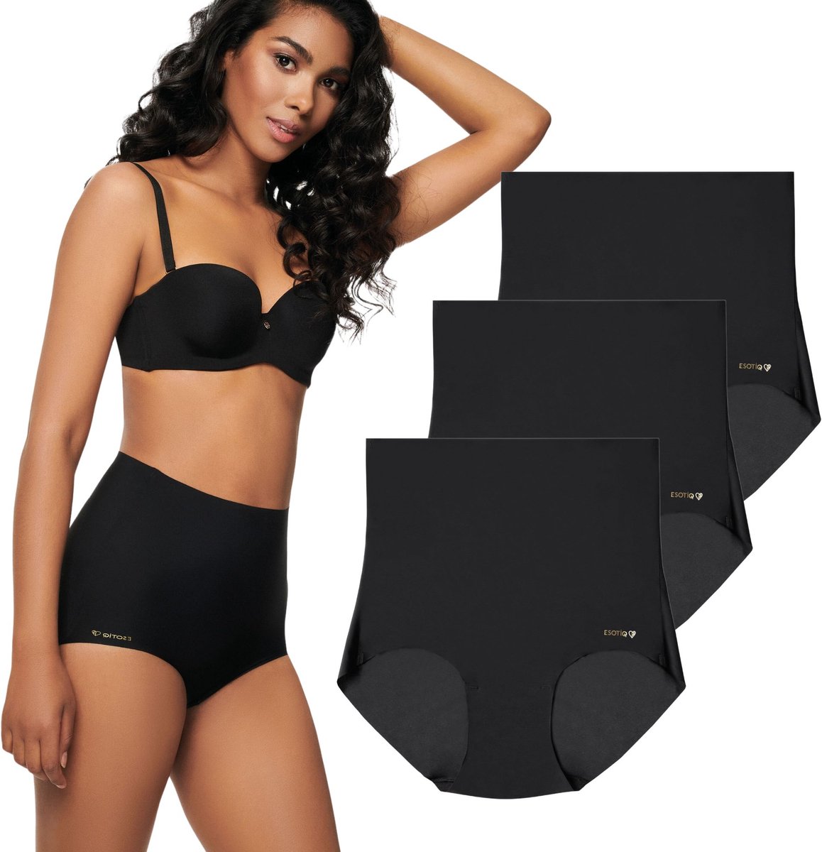 ESOTIQ Plain 40378 - Corrigerend ondergoed - Hoge taille - Naadloos - Zwart - Set van 3