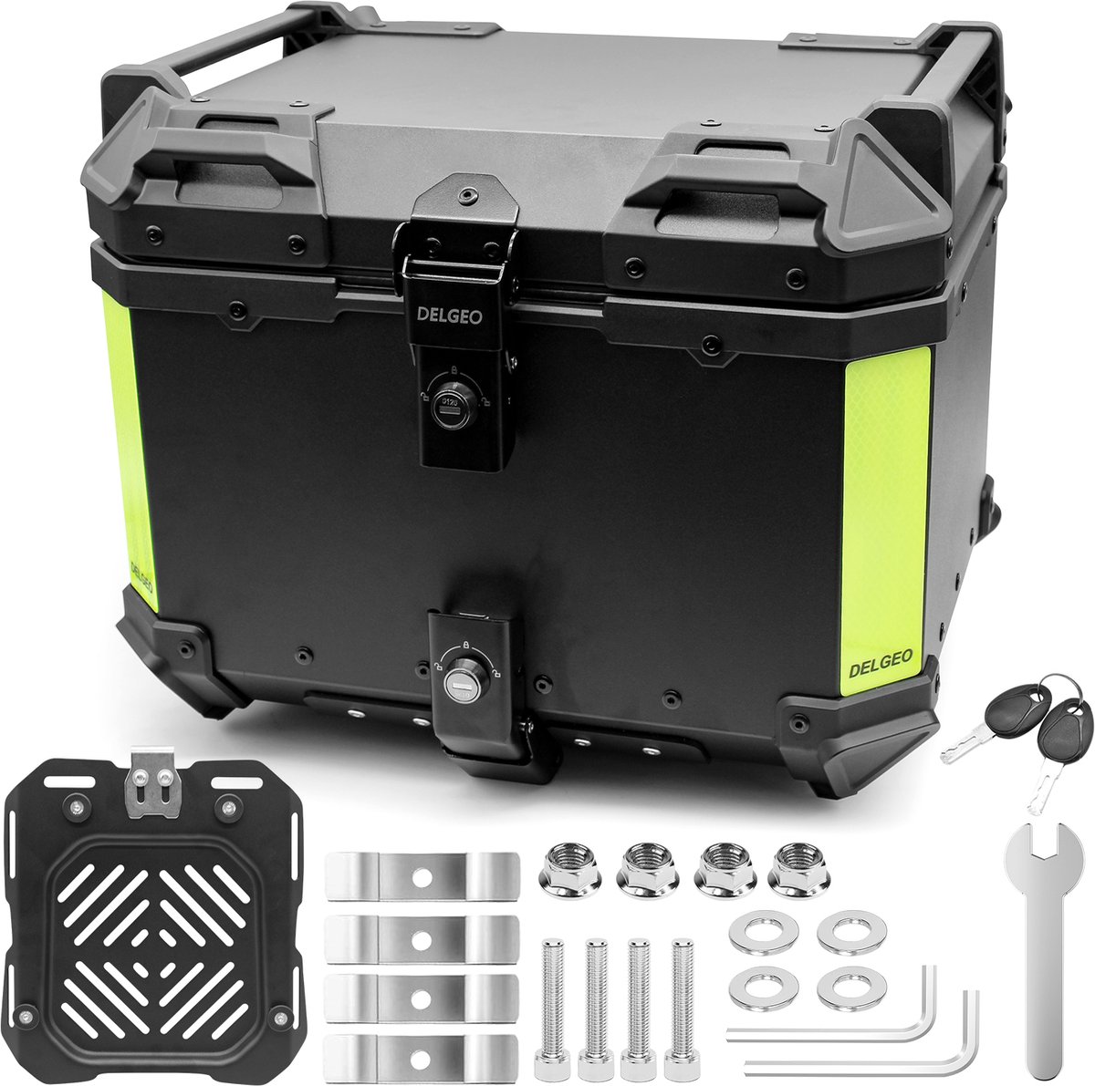 Delgeo 45L Aluminium Motor Topkoffer – Zwart, X-Versteviging, Waterdicht, Universele Montage, Diefstalbeveiliging
