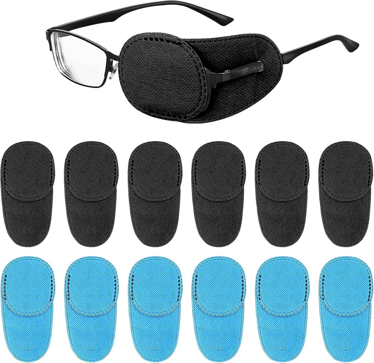 Oogpleisters voor Volwassenen en Kinderen, 12 Stuks, Geschikt voor Lui Ogen, Amblyopie en Strabismus, Zwart en Blauw
