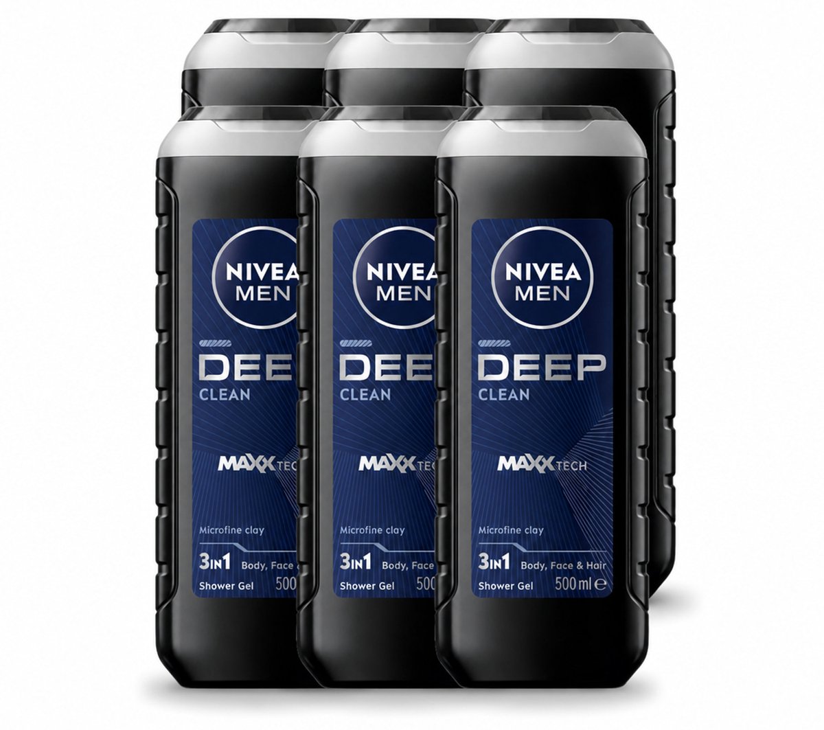 6 x NIVEA MEN - Douchegel - Deep Clean 3-in-1 - 500 ml - Voordeelverpakking - 6 stuks