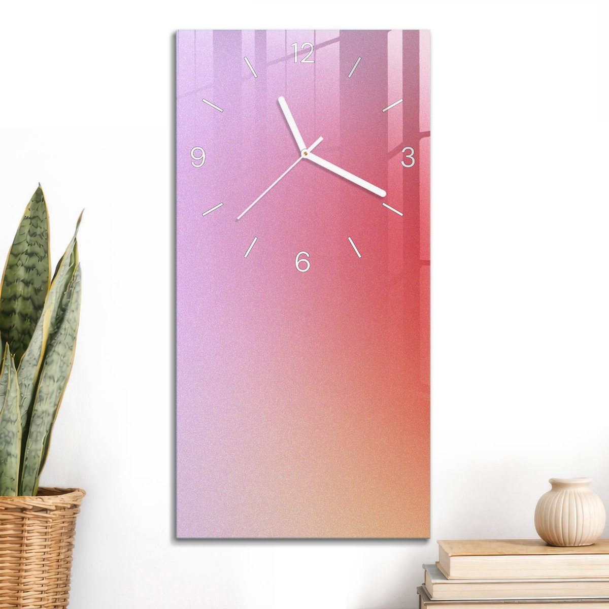 ArtPrintCave Roze Glazen Klok - 30x60 cm - Rechthoekige Wandklok - Kleurrijk Verloop Stille Wandklok - Achtergronden En Patronen Wandklok Keuken - Witte Klokwijzers