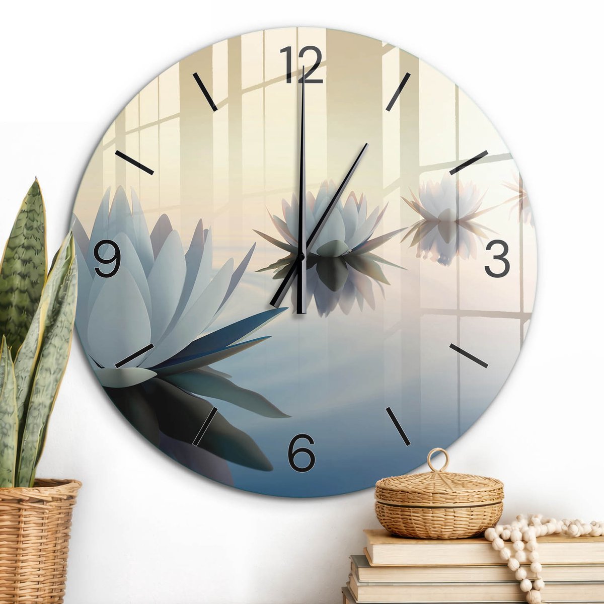 ArtPrintCave Romig Glazen Klok - Wandklok 60 cm - Muurklok Rond - Meditatieve Harmonie Stille Wandklok - Kunst Wandklok Keuken - Zwarte Klokwijzers