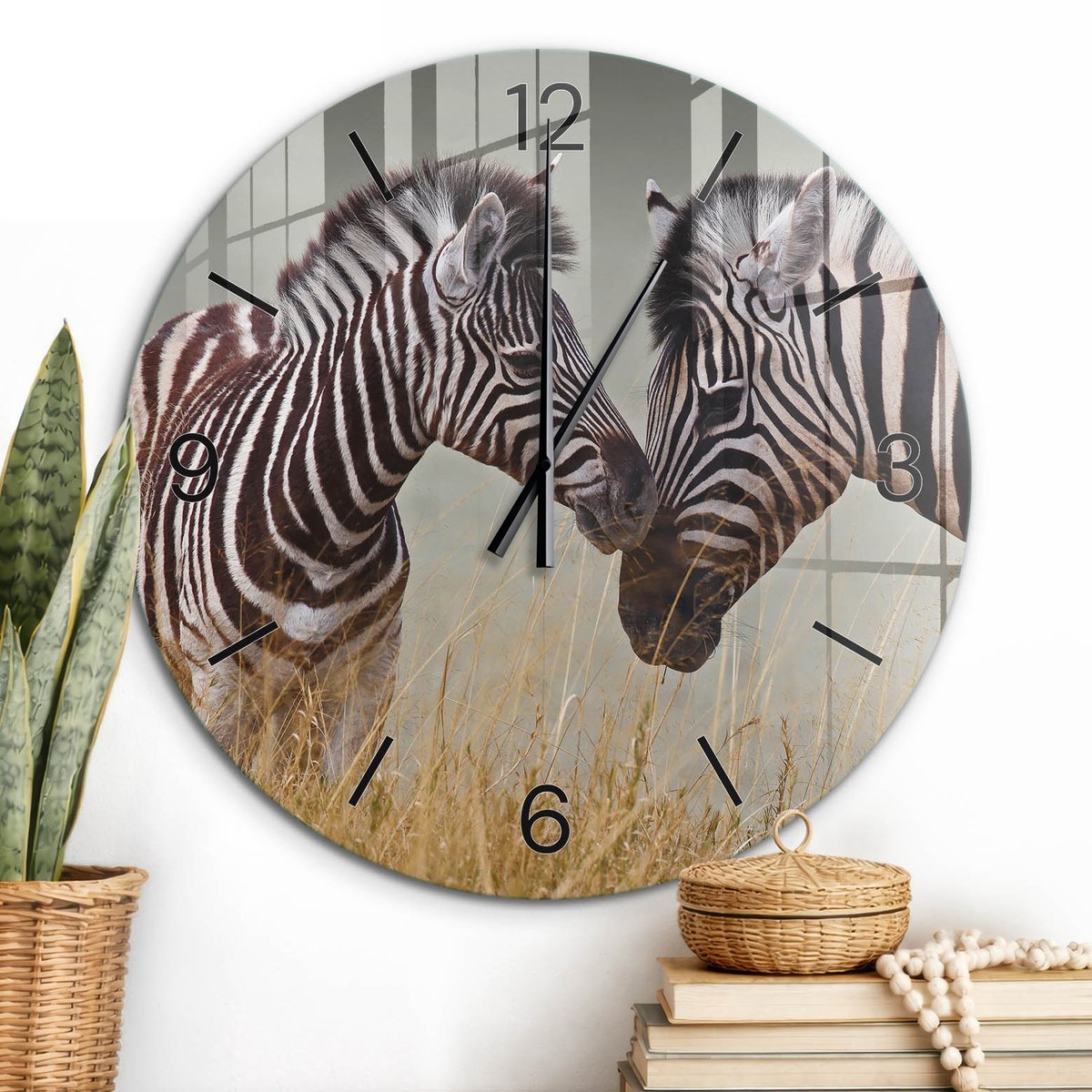 ArtPrintCave Zwart Glazen Klok - Wandklok 60 cm - Muurklok Rond - Afrikaanse Zebra'S Unieke Klok - Natuur Stille Wandklok - Zwarte Klokwijzers