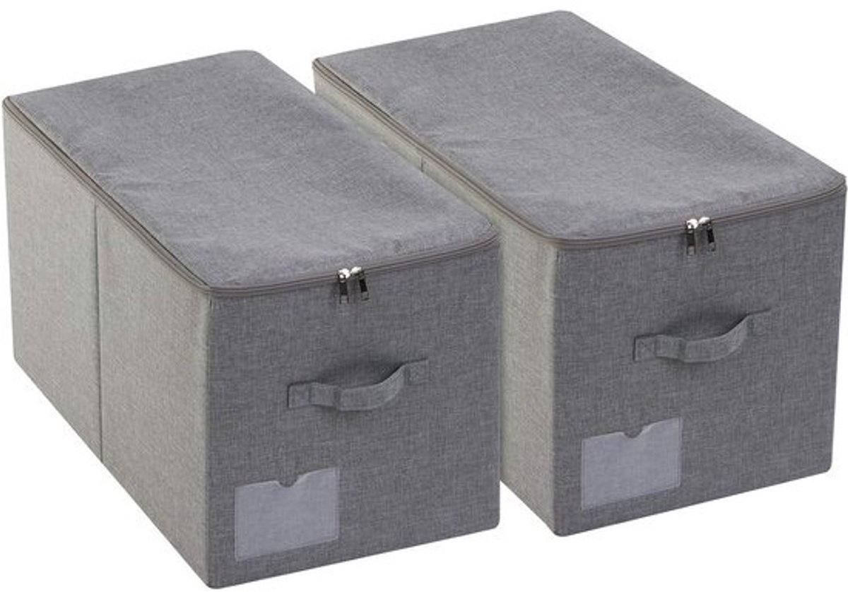 Set van 2 grote opbergdozen - donkergrijs, 56 x 32 x 33 cm, voor beddengoed en dekens
