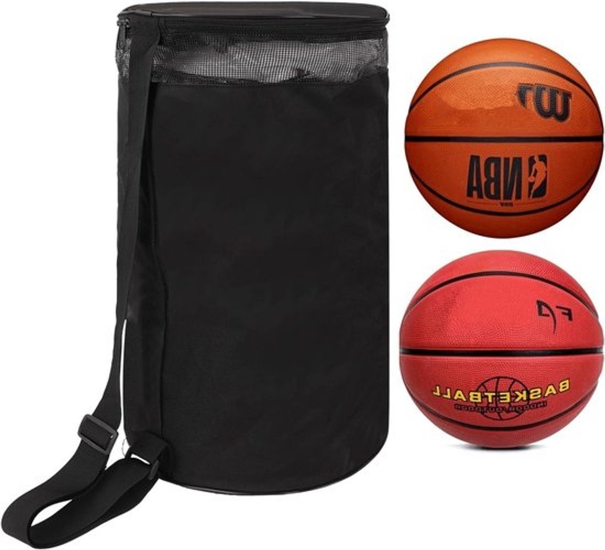 Basketbaltas - Witte schoudertas - Opbergtas voor sportuitrusting - Waterdicht Oxford-materiaal - Voor 2 ballen - Zwart