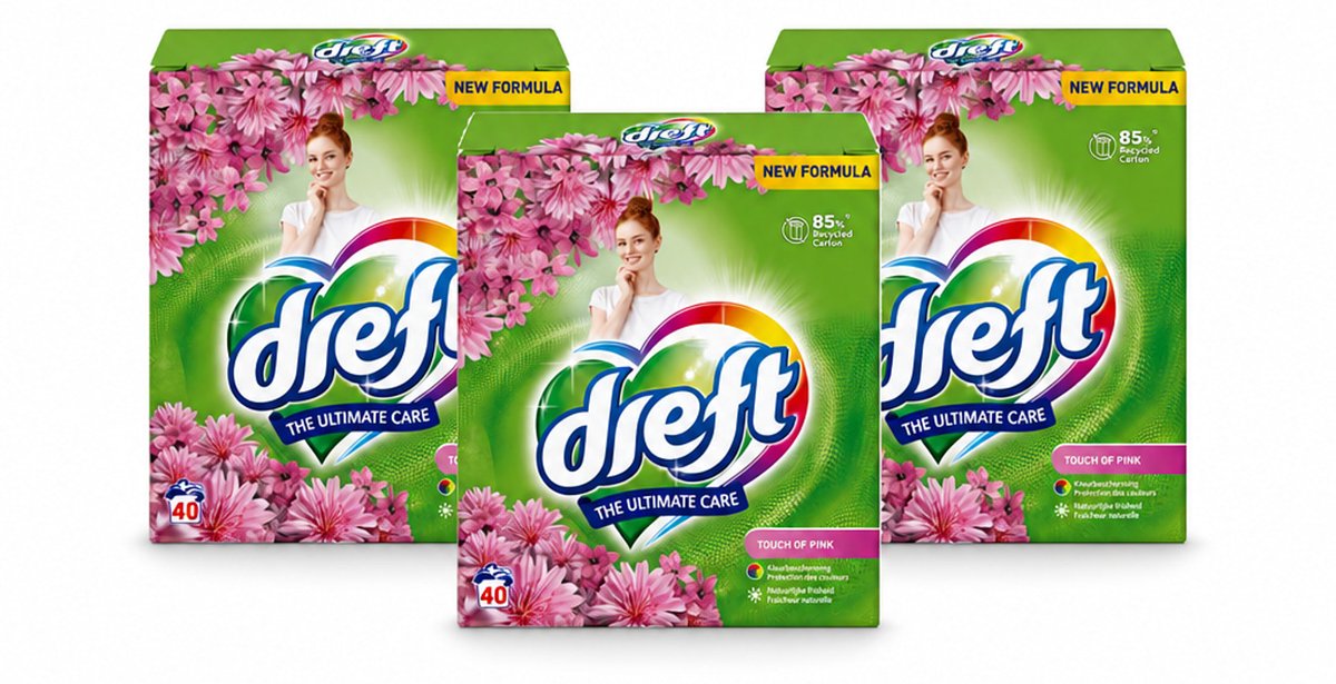 3 x Dreft – Touch Pink – Poeder Wasmiddel – 2,6 kg – 40 wasbeurten - Voordeelverpakking - 3 stuks