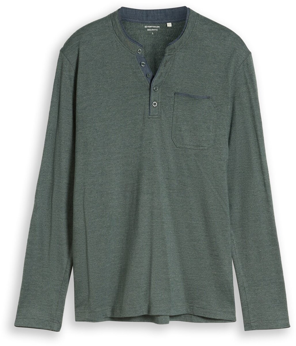 Tom Tailor - Serafino T-shirt met lange mouwen en borstzak - Maat XL - mint olive injected stripe