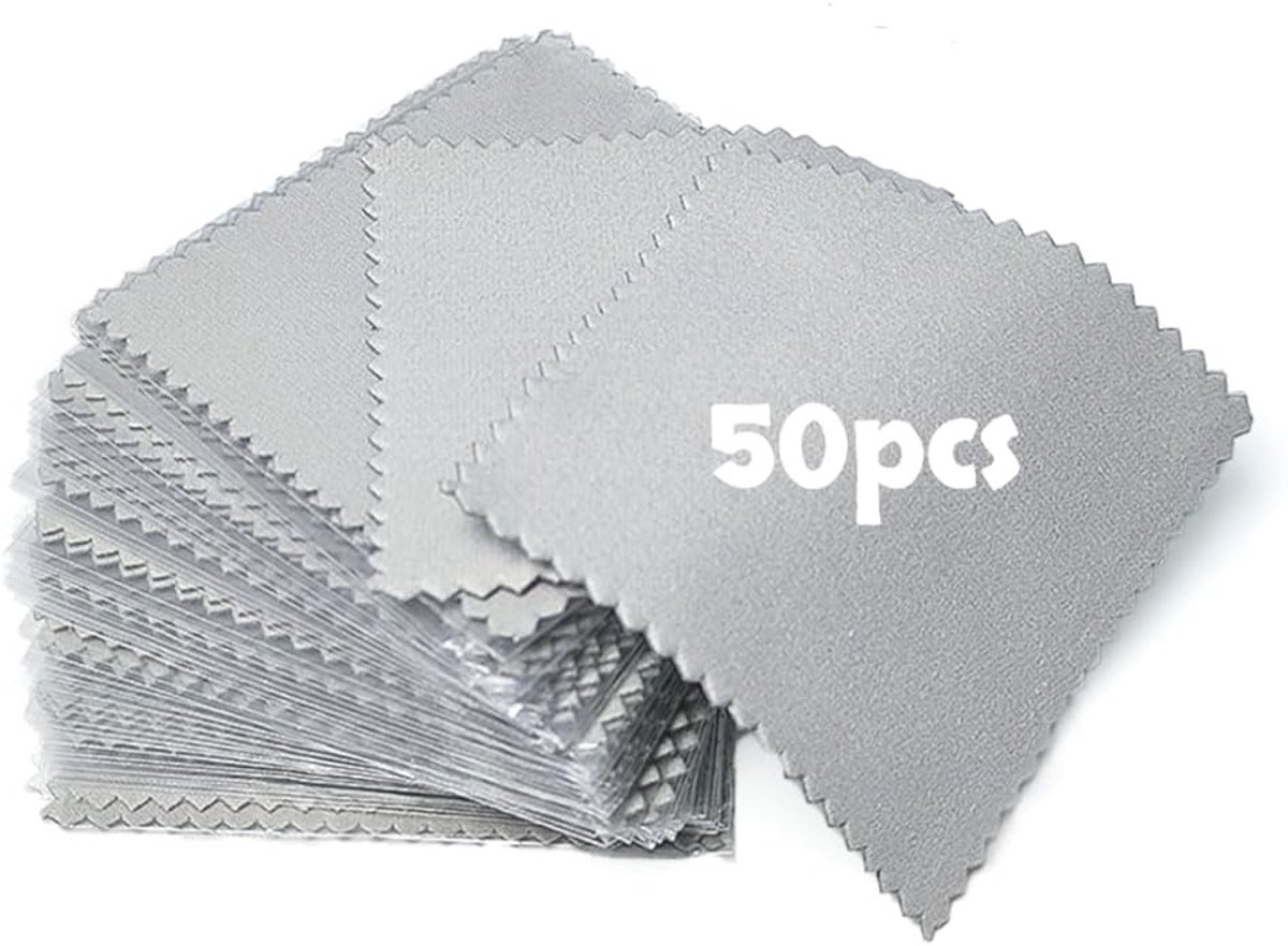 50 stuks zilverpoetsdoeken voor sieraden, bestek, sieraden, reiniging, polijstdoek, poetsdoek voor reiniging en onderhoud, voor sterling zilver en goud