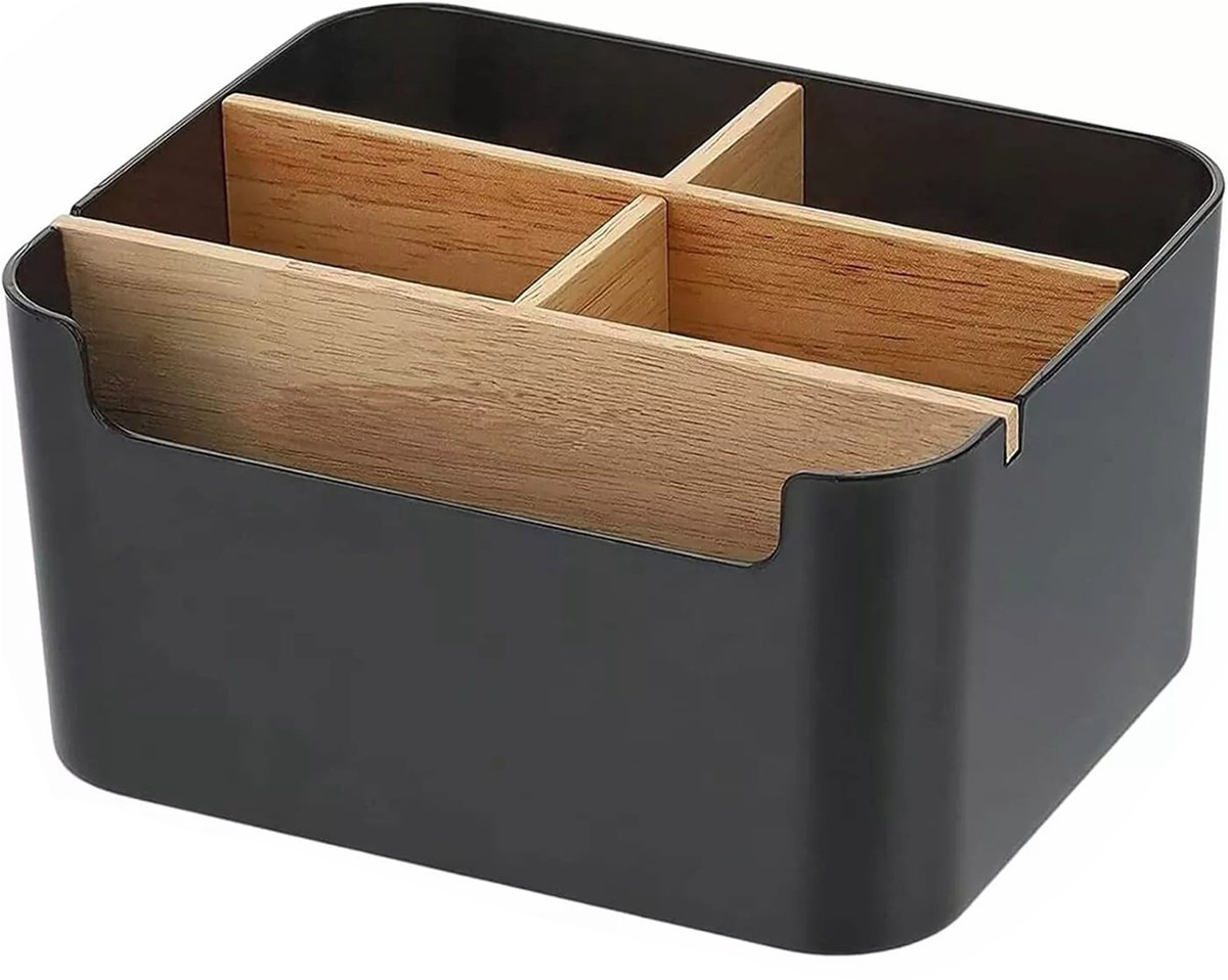 REDOM Opbergbox 18 × 14,8 × 9 cm – Bamboe bureau organizer met verwijderbare verdelers – Voor overzichtelijk opbergen van kleine spullen – Thuisgebruik – Zwart