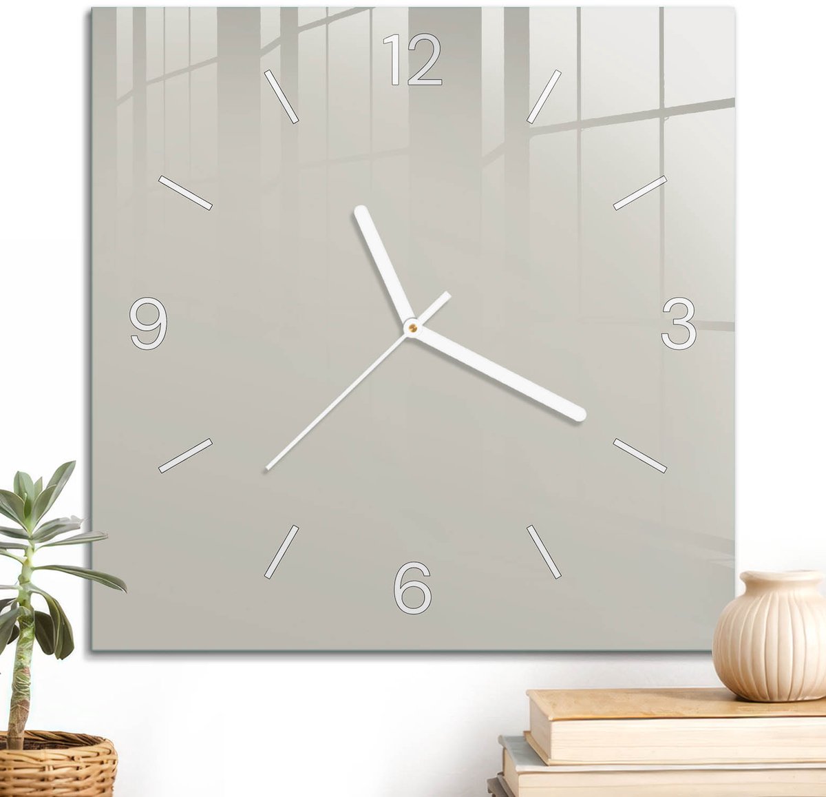 ArtPrintCave Romig Glazen Klok - 30x30 cm - Wandklok Vierkant - Warme Steen Stille Wandklok - Abstractie Wandklok Keuken - Witte Klokwijzers