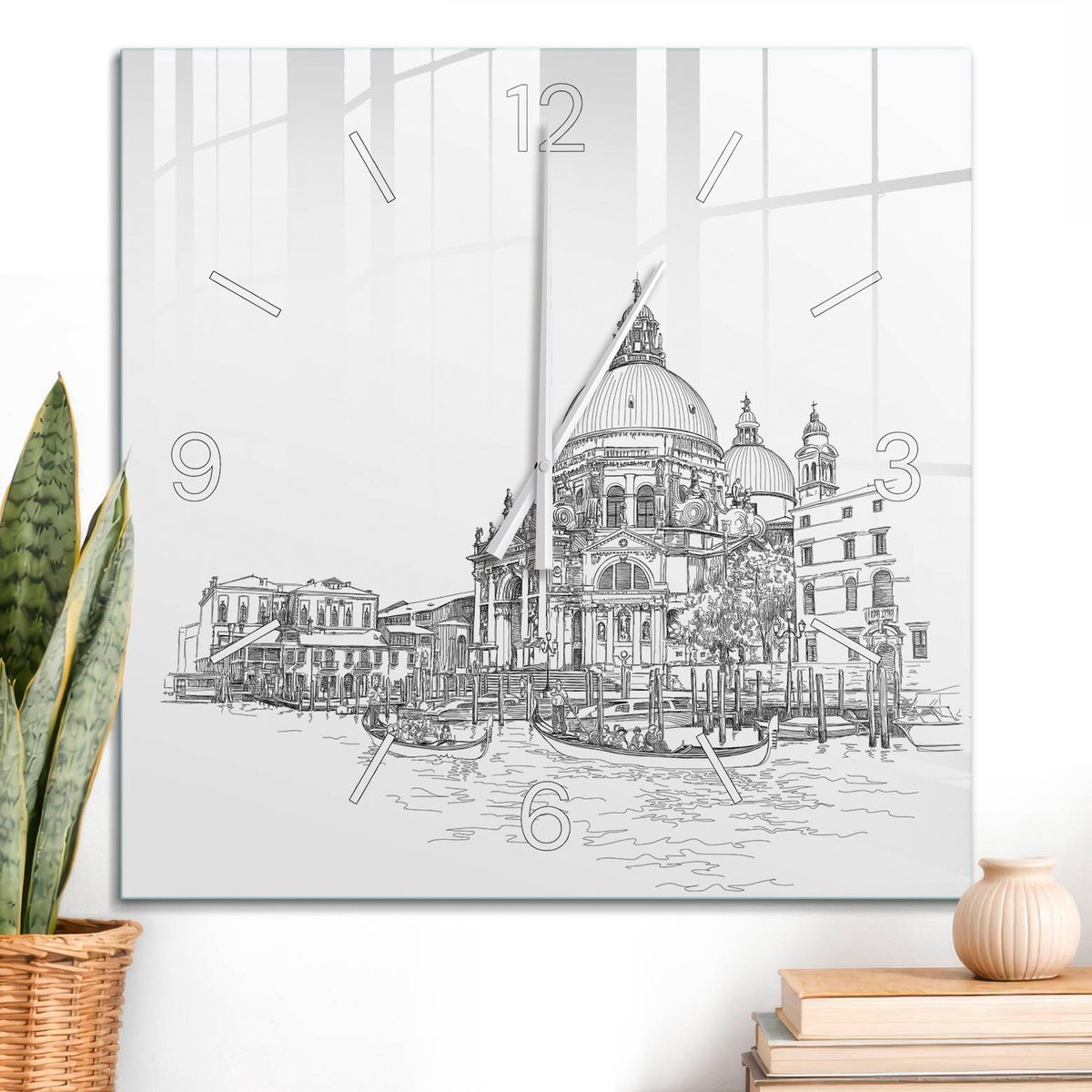 ArtPrintCave Wit Glazen Klok - 60x60 cm - Wandklok Vierkant - Stadslandschap Unieke Klok - Landschappen Stille Wandklok - Witte Klokwijzers