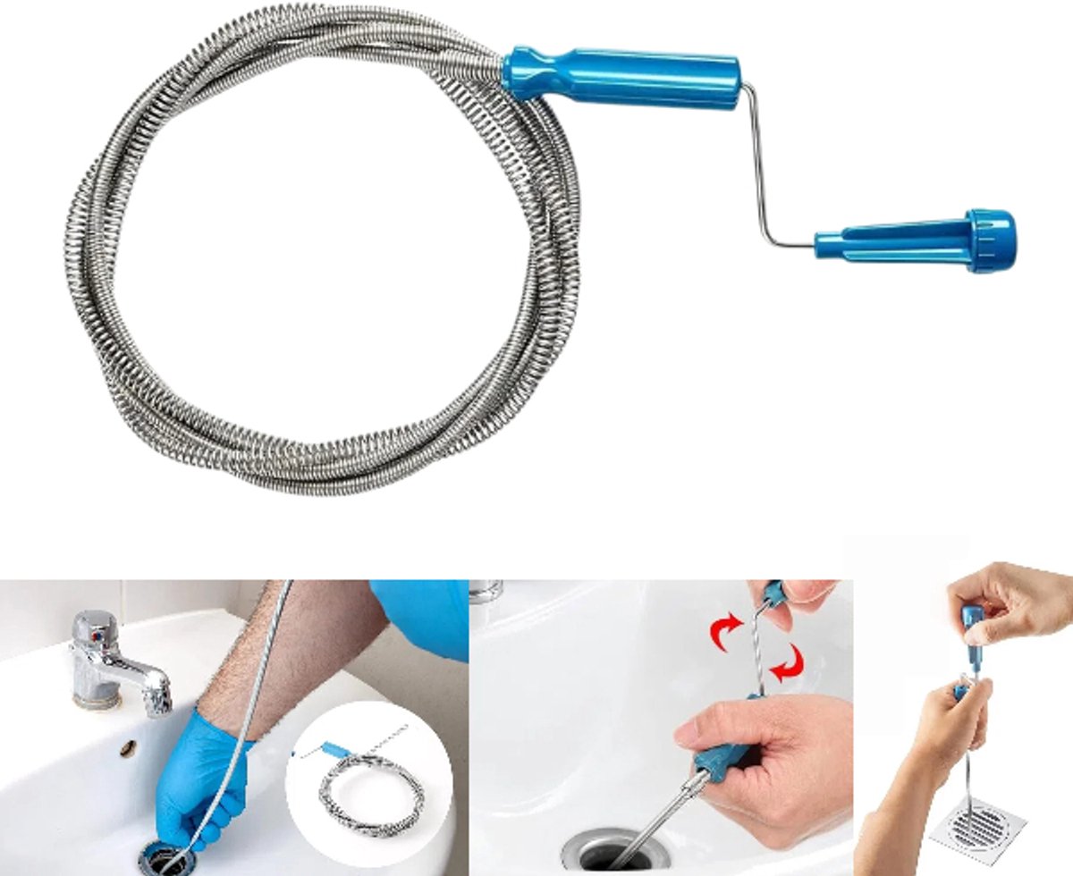 1 stuk - Afvoerontstopper - Rioleringsontstopper - Handbediende afvoerontstopper - Handmatige spiraalvormige afvoerontstopper - Met ergonomische handgreep - 3 m - Geschikt voor verstopte gootstenen in de keuken en afvoeren in de badkamer