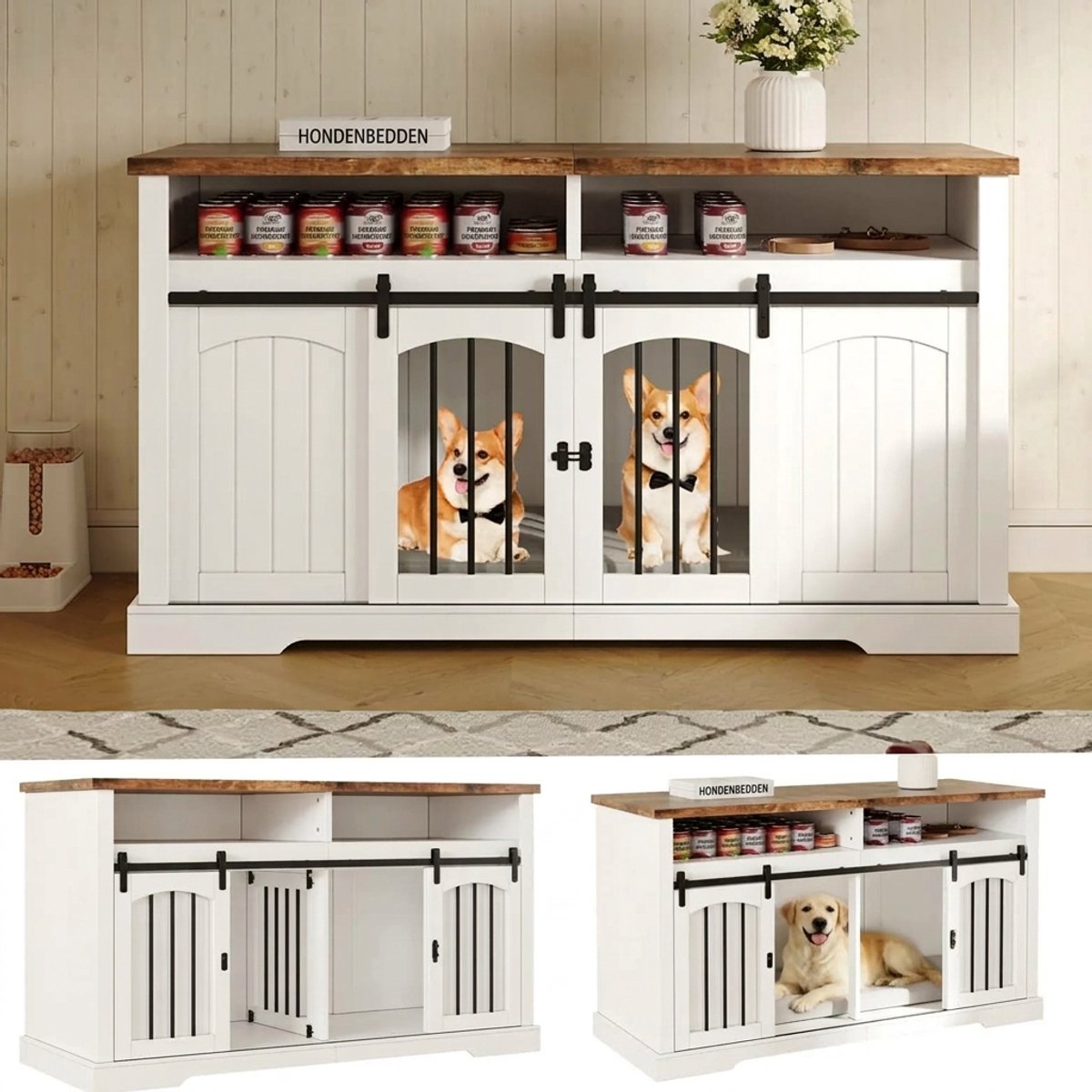 Hondenkennel - Schuifdeur - Slot - Afneembare scheiding - opberg - Stevig - 153x60x85cm - Wit