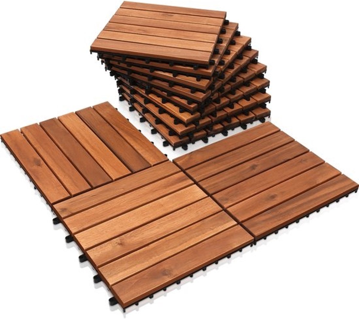 Terrace tiles Garden tiles 11 pieces 1 m² Terrace planks Balcony floor - Click tiles - Outdoor tiles - Terrace tiles hardwood Acacia wood Brown 30 cm x 30 cm x 2.4 cm