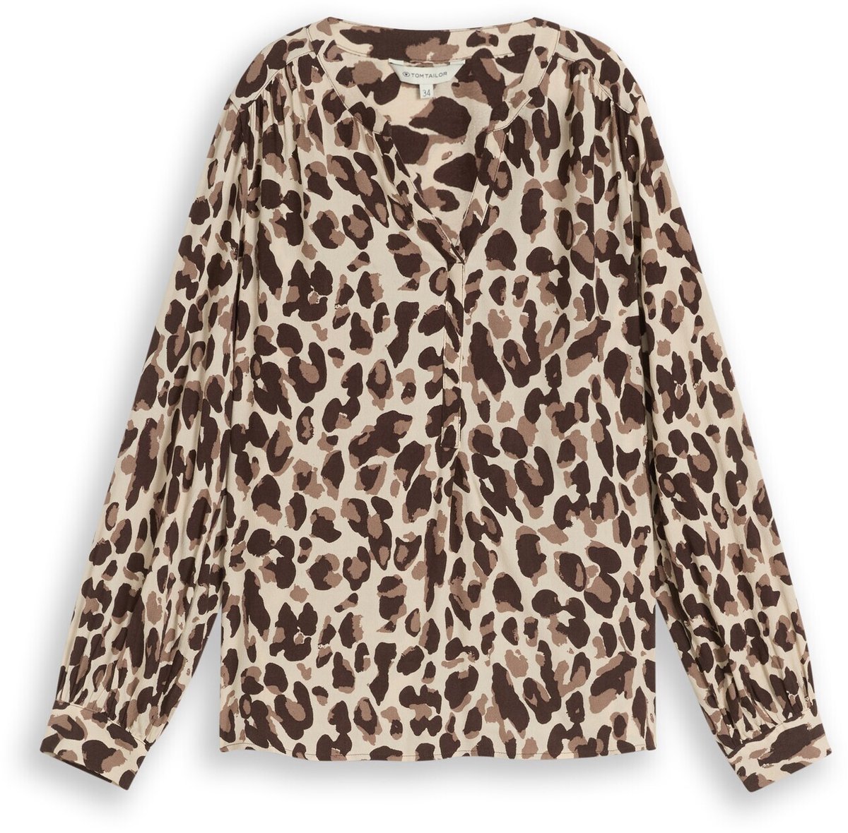 Tom Tailor - Blouse van viscose - Maat 44 - brown beige leo print