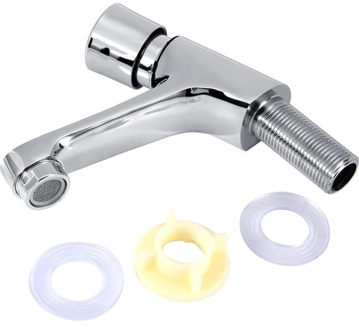 Polished Lavatory Sink Pillar Tap Self Closing Metering Faucet - Single Handle Chrome Plated Brass Tap - Kitchen Bathroom Title: "Need Content in " .