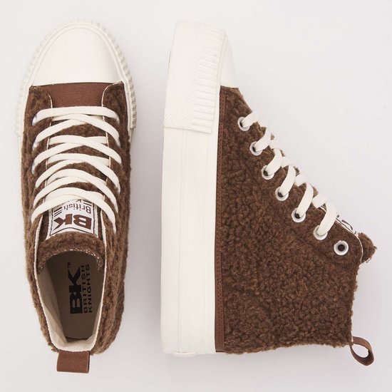 Bruine high-top sneakers van British Knights met een pluizige textuur en dikke witte plateauzool.