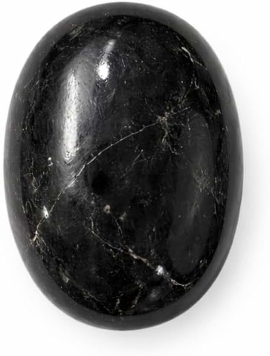 Zwarte toermalijnpalm, zorgenstenen, natuurlijke ovale zorgensteen, natuursteen, ovale steen voor Reiki-compensatie, meditatie (zwarte toermalijn, 70-80 gram)