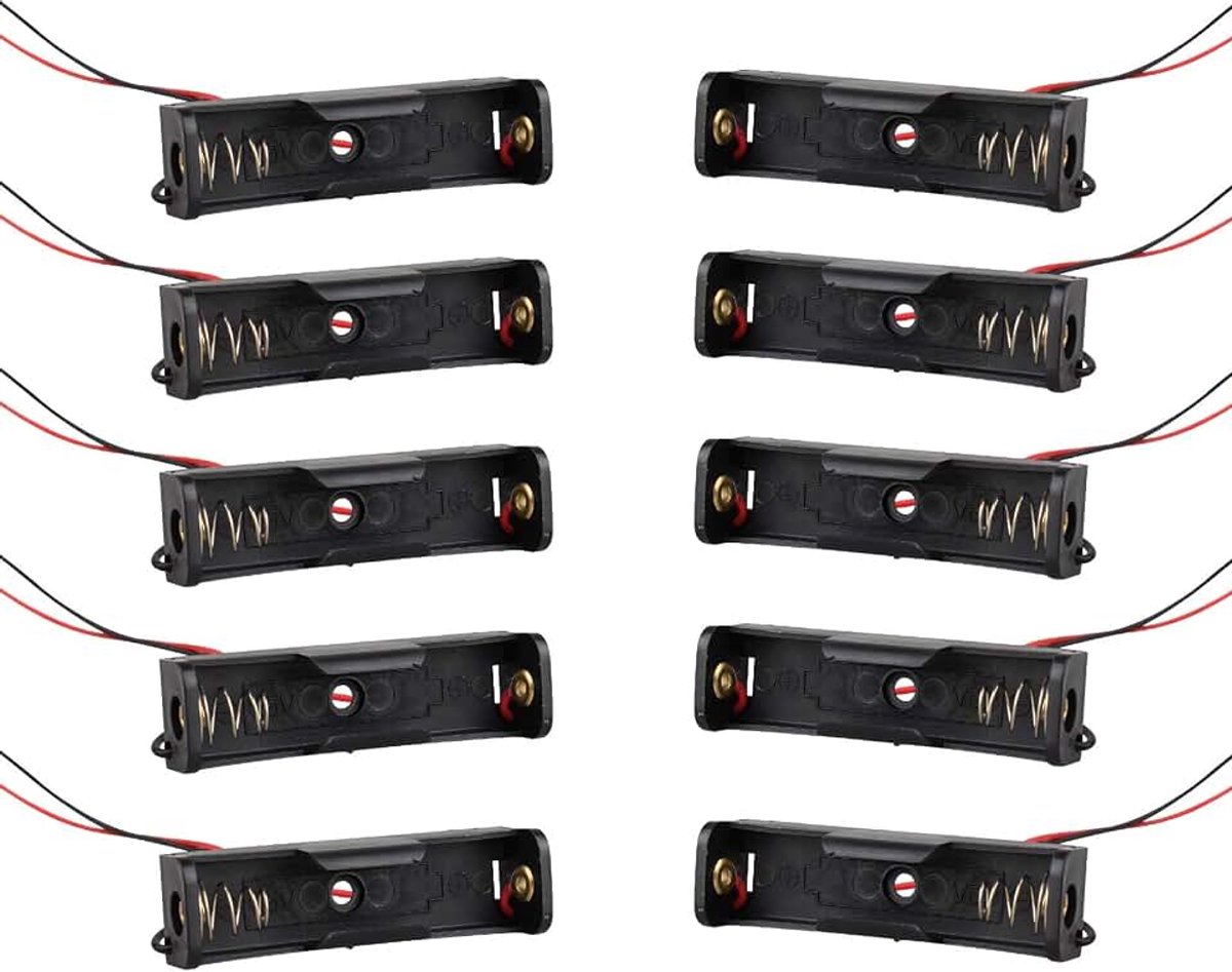 10 Stks 1.5 V 1 x AA Plastic Cell Batterij Houder Case Batterij Opbergdoos met Draad Leads