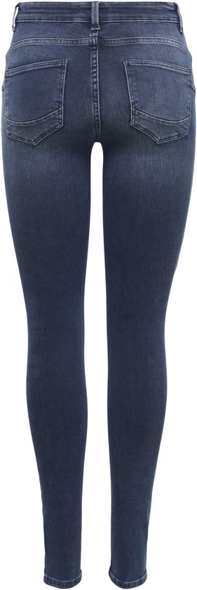 Achteraanzicht van de blauwe push-up skinny jeans met twee zakken.