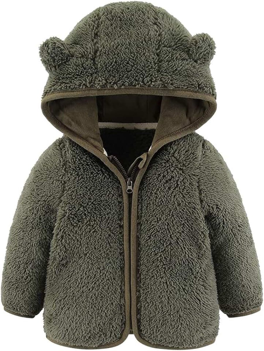 Baby Jongens Meisjes Fleece Hoodie met Oren Warme Kinderen Cartoon Beer Rits Buitenjack 0-24 Maanden