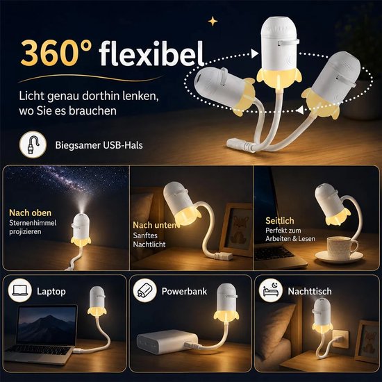 Galaxy-projectie nachtlampje (met 24 patronen), USB LED-sterrenhemellamp, planetariumprojector geschikt voor kinderkamers, slaapkamers en feestdecoratie. — afbeelding 5
