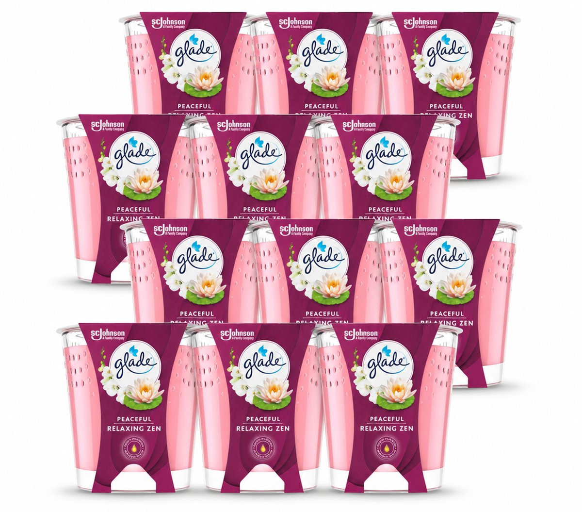 Glade 12 x Glade - Geurkaars Relaxing Zen - 100% Raapzaadwas - 112 g - Voordeelverpakking - 12 stuks lichtblauw