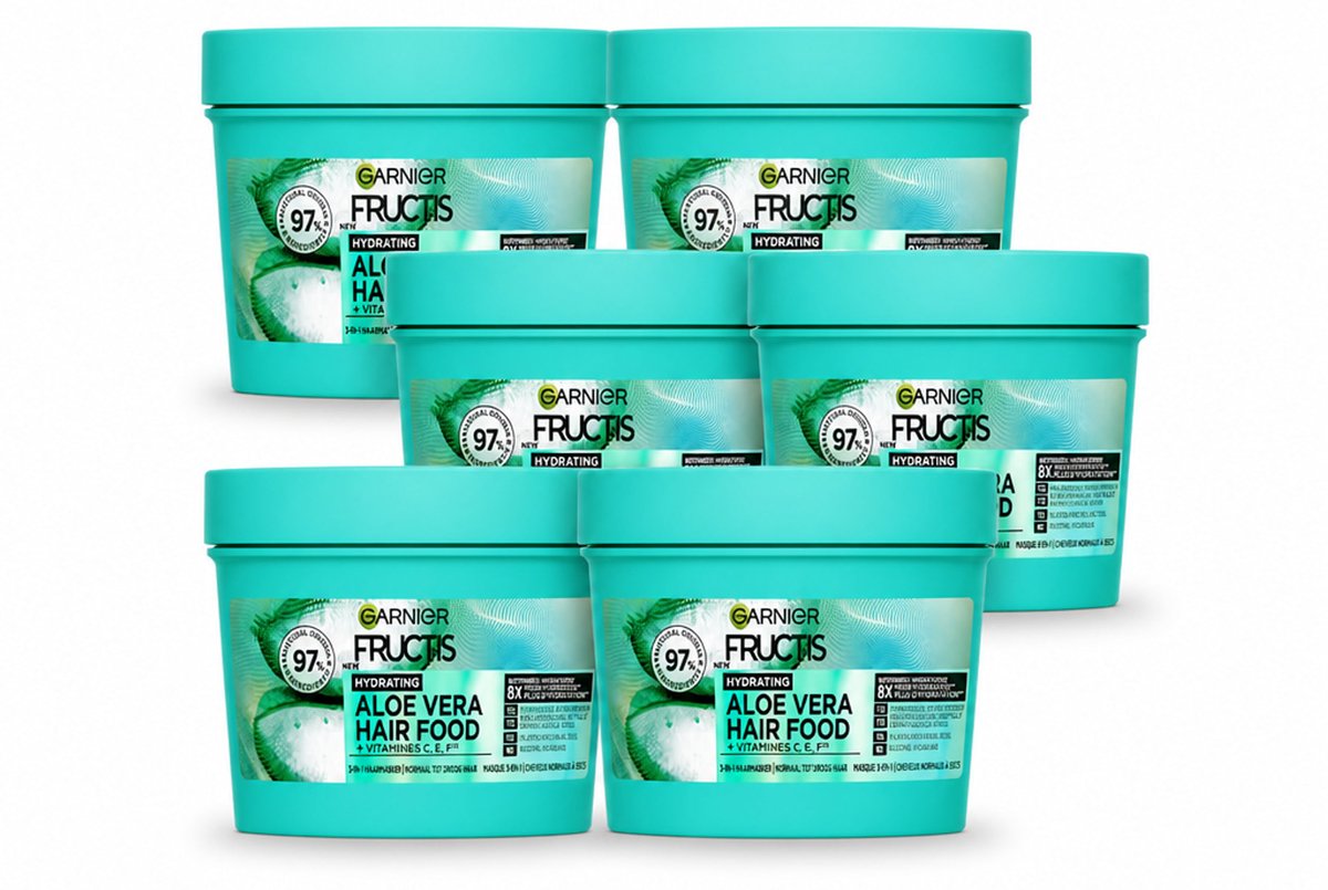 6 x Garnier - Fructis Hair Food Aloe Vera - 3-in-1 Haarmasker - Normaal tot Droog Haar - 400 ml - Voordeelverpakking - 6 stuks