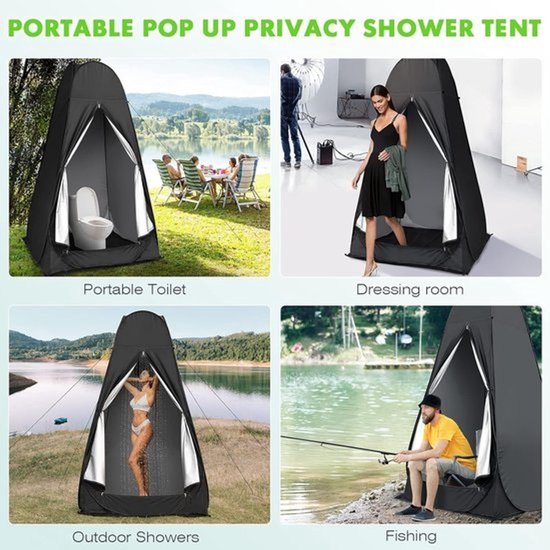 Pop-up Toilettent met Raam en Draagtas – Waterdichte Douchetent Zwart — afbeelding 3