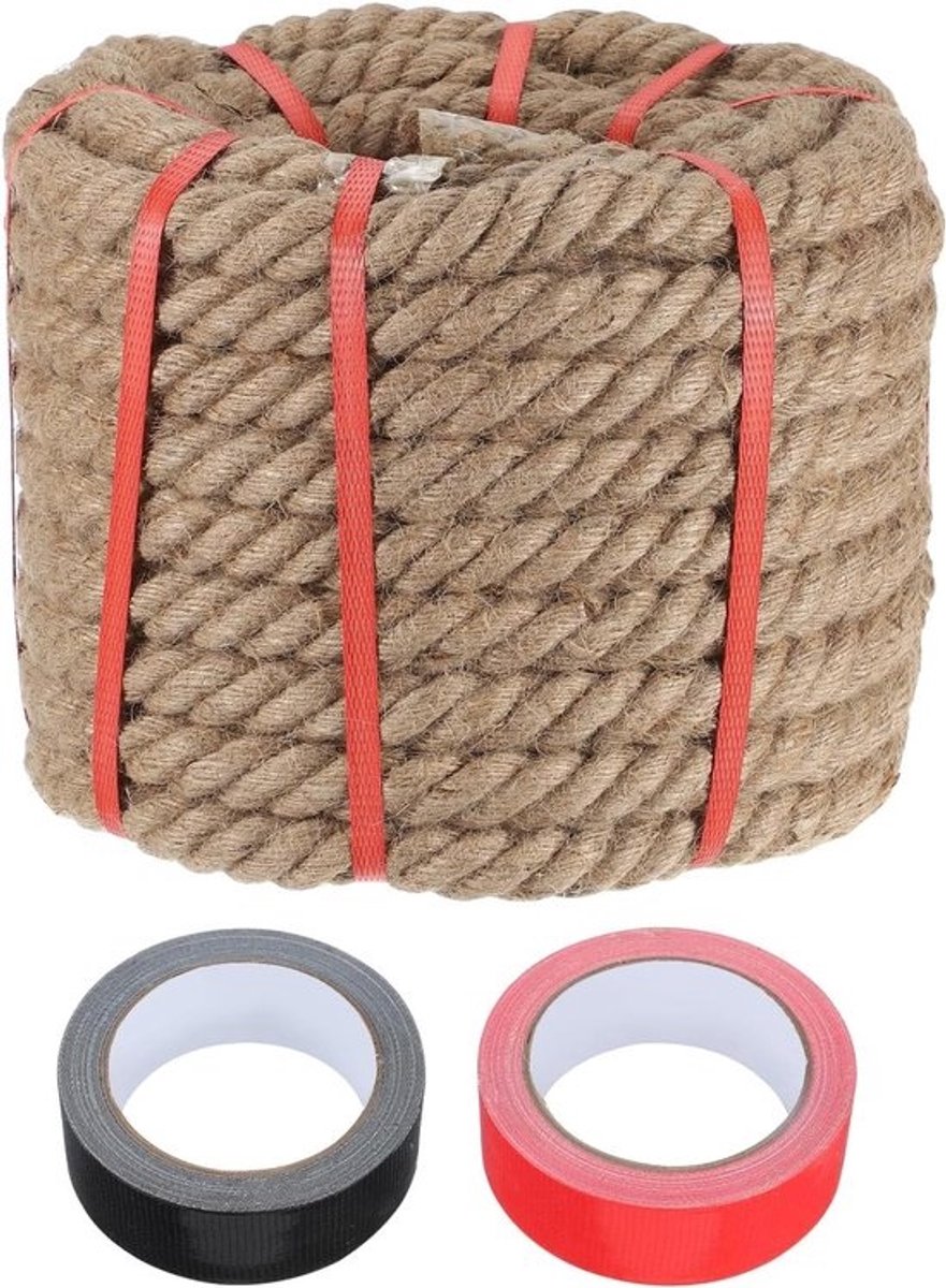 Dik jute touw van 2,5 cm x 20 m, natuurlijk gedraaid, ideaal voor knutselen, tuinprojecten en schommels