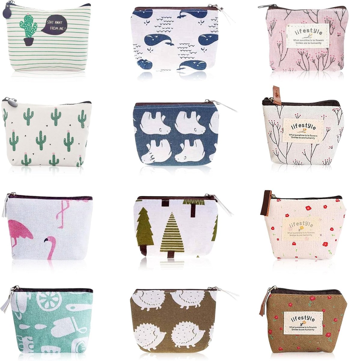 Mini Wallet Canvas - 12 Stuks Mini Portemonnees met Rits, Draagbare Cosmetica Tas voor Muntjes, Kaarten en Sleutels