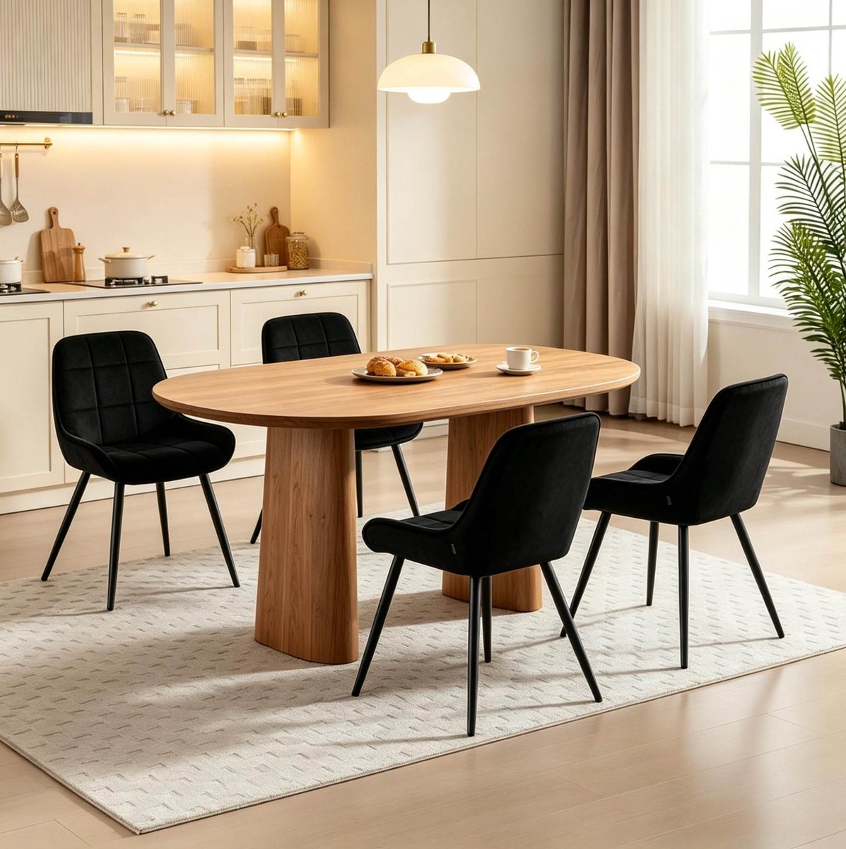 MODENUIT Eetkamerstoel 81,5 Cm - Set Van 4 Met Armleuningen - Voor Eetkamer - Velvet Metaal Zwart