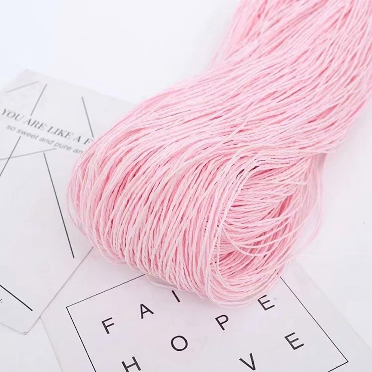 200 g kleurrijke knutselband, 2 mm, raffia, bastkoord, gehaakte bast voor doe-het-zelf kunsthandwerk, geschenkverpakking, bruiloft, feest, decoreren, handbreien, haken, zomerhoed, roze