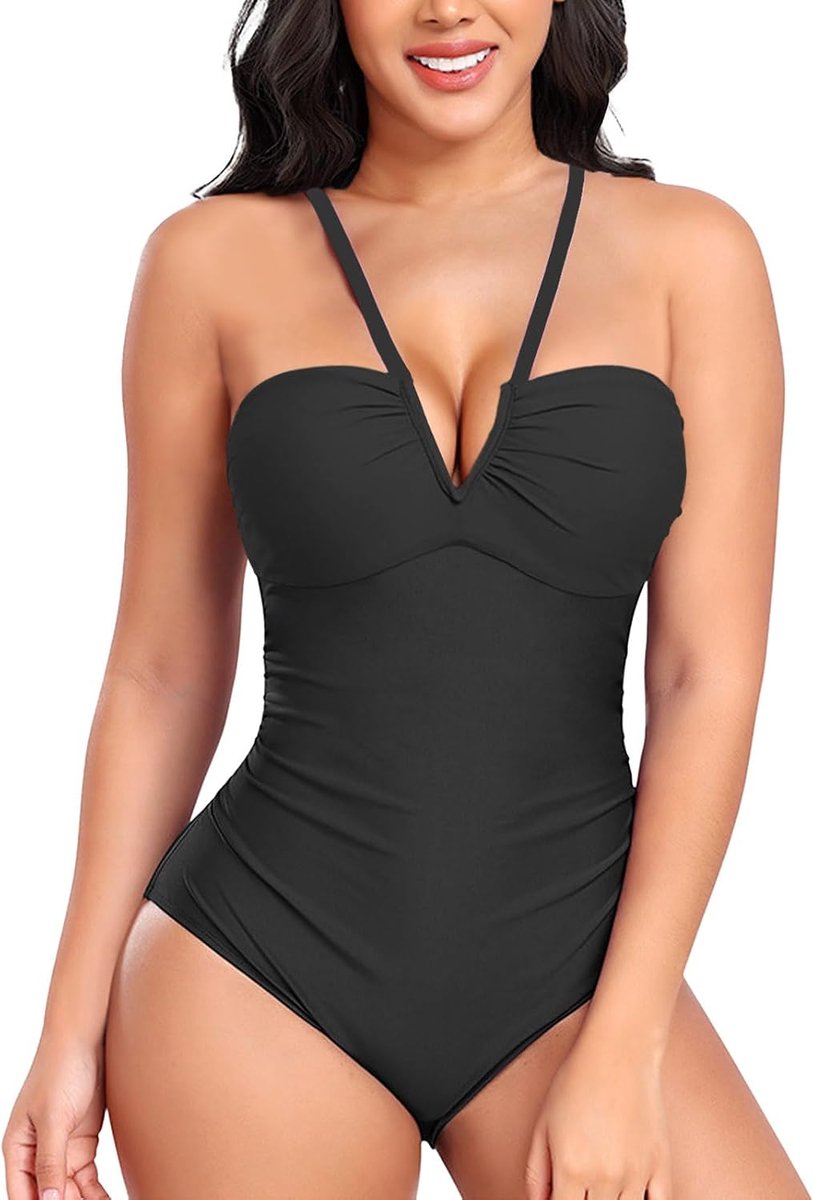 Badpak voor dames, V-hals, eendelig badpak, monokini, rugvrij, elegante buikcontrole, eendelige badmode