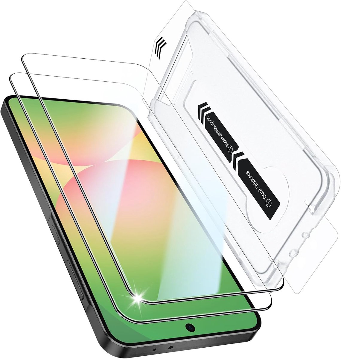 Displaybeschermfolie van gehard glas, compatibel met Samsung Galaxy A36 5G / A56 5G, HD, transparant, zonder luchtbellen, hardheid 9H, krasbestendig, automatische installatie, 2 stuks