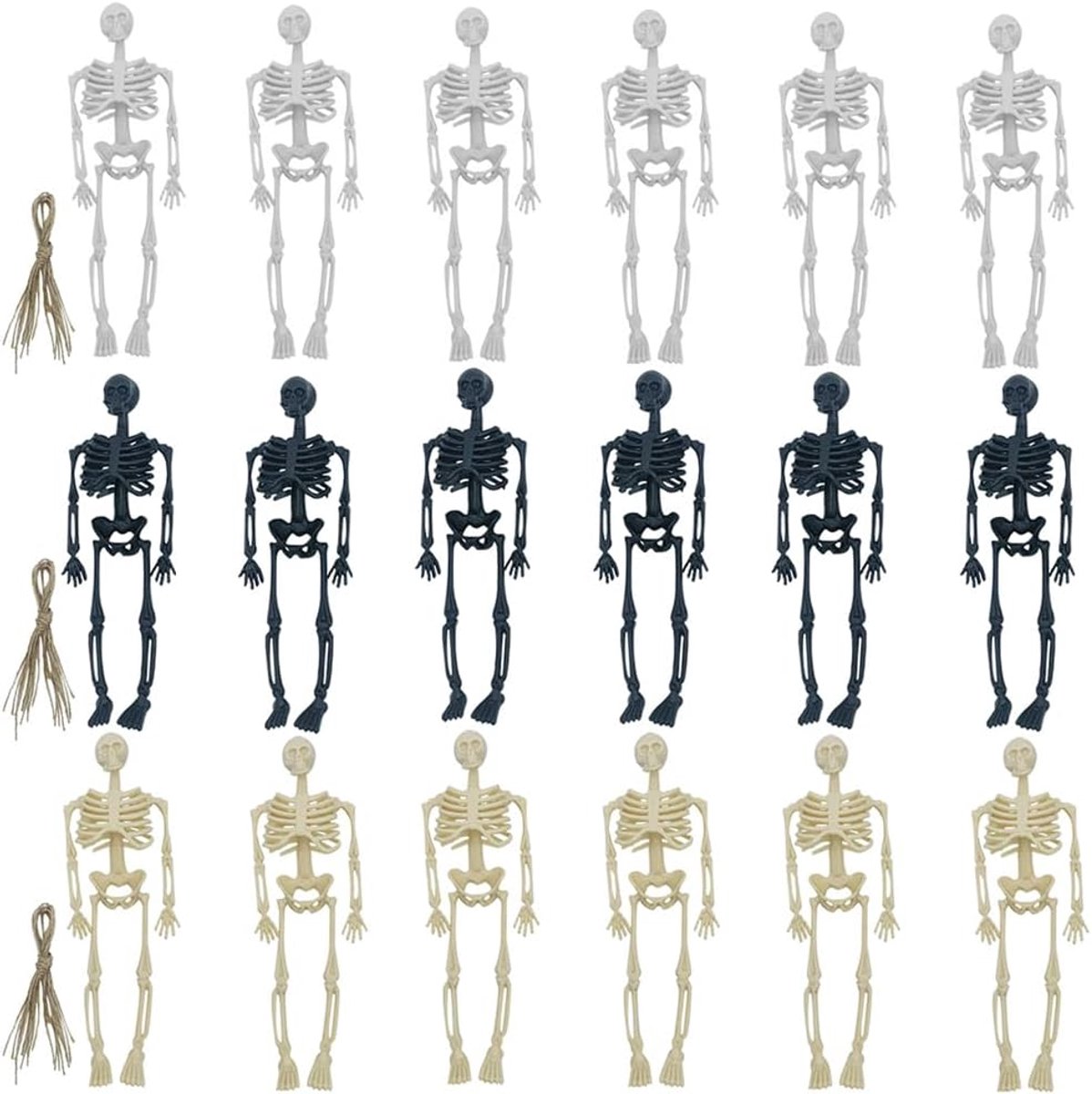 Mini Skelet Beeldjes 14cm Mini Ophangend Skelet Decoraties Kleine Plastic Schedel in 3 Kleuren Decoraties voor Halloween Binnen en Buiten Ghost House Scene Inrichting