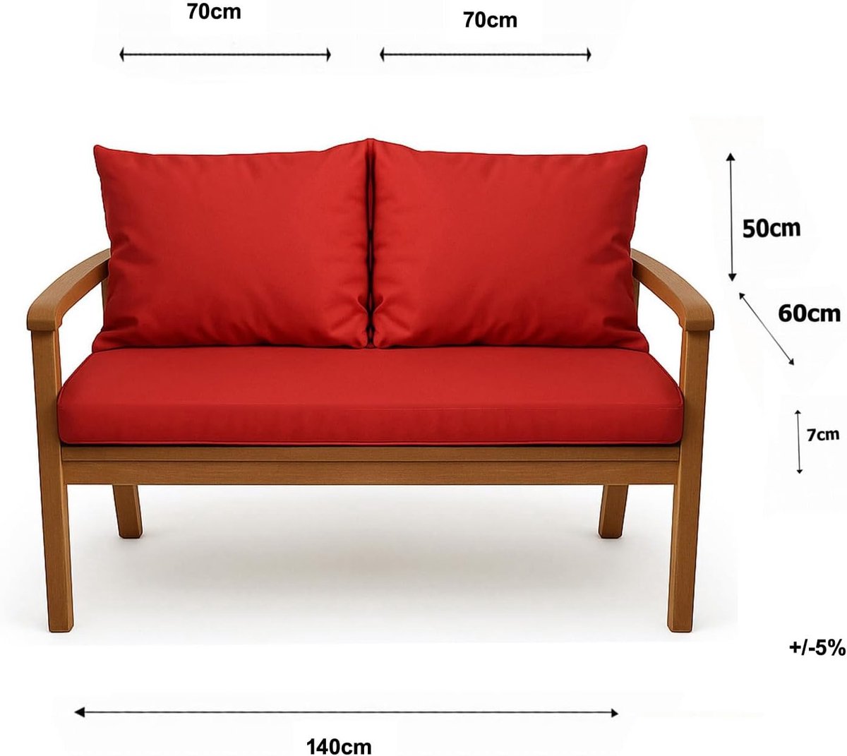 Tuinbankkussen met rugleuning, set - dubbelzijdig kussen voor schommel en bank, verkrijgbaar in verschillende kleuren en maten (rood, 140 x 60 x 50 cm)