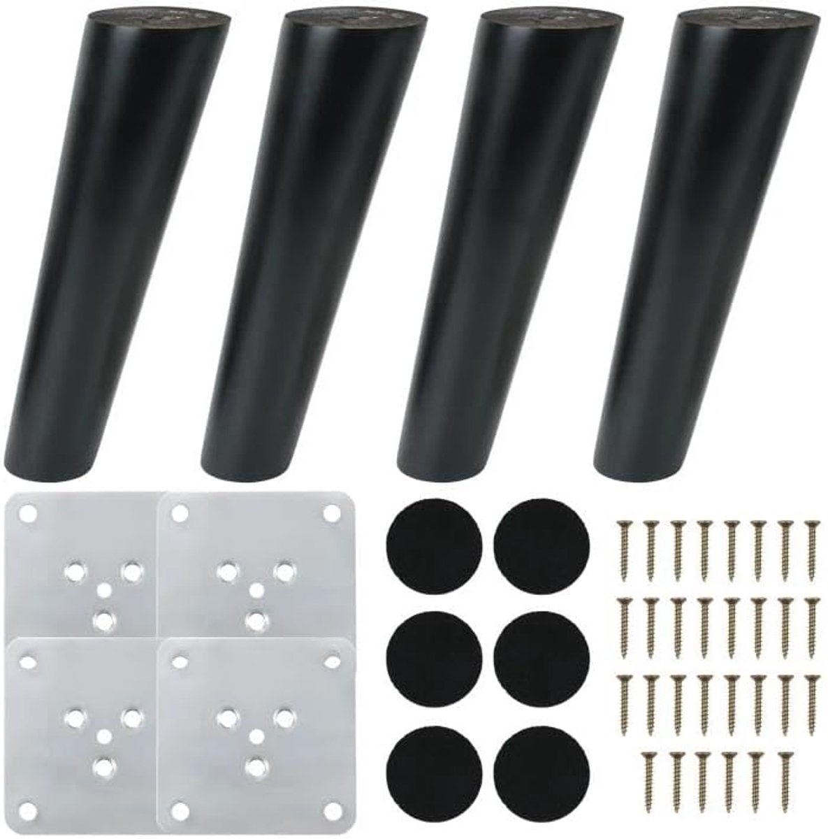 Poten, zwart, poten voor meubels, 15 cm, met montageplaat, schroeven, anti-slip pad, reservepoten voor kast, bank, bed, commode