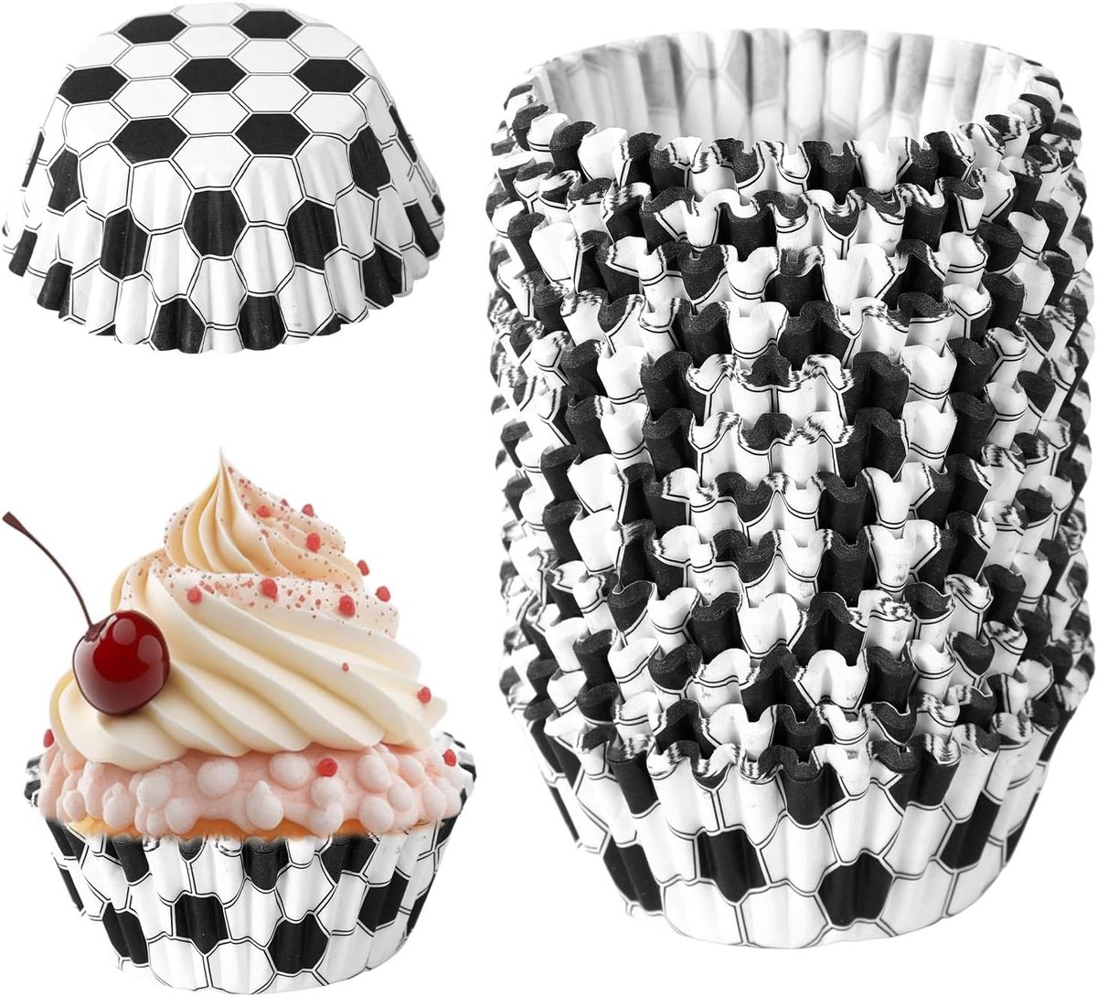300 Stuks Voetbal Cupcake Liners, Voetbal Muffin Liners Papieren Bakbeker Houder Sport Thema Feest Gunst Decoratie voor Cupcake Dessert Snoepjes Bruiloft Verjaardag