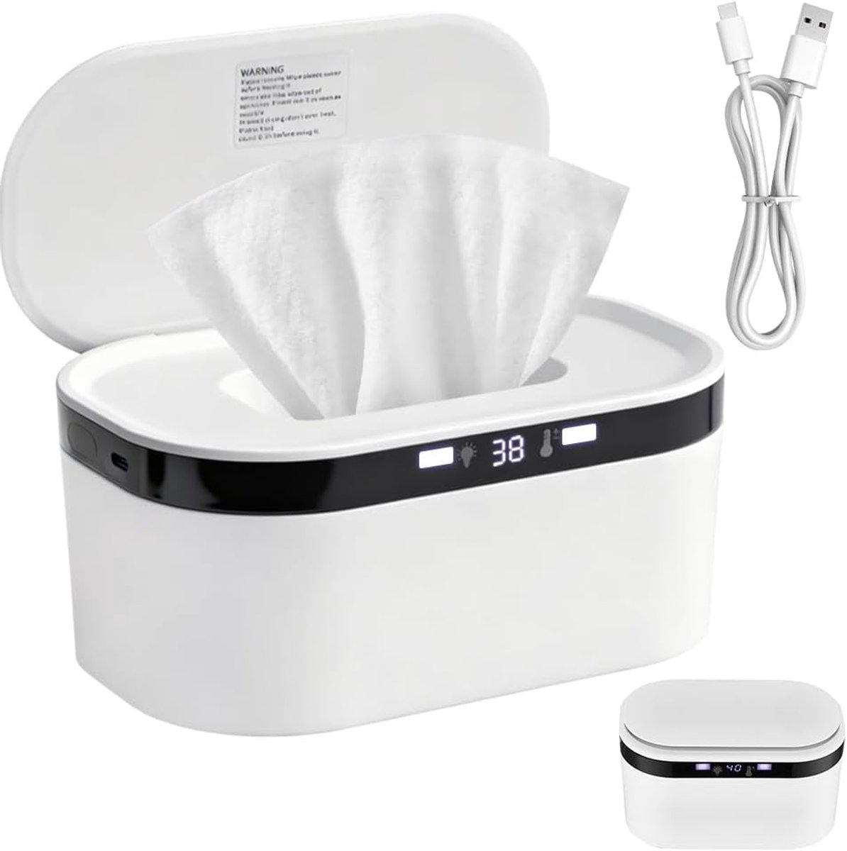10W Baby Wischtuchwärmer, 3 Verwarmingsstanden, Snel, USB Wischtuchwärmer, Handdoek Warmhouder voor Baby's, Ingebouwd Nachtlicht, Houdt de Doekjes Vochtig