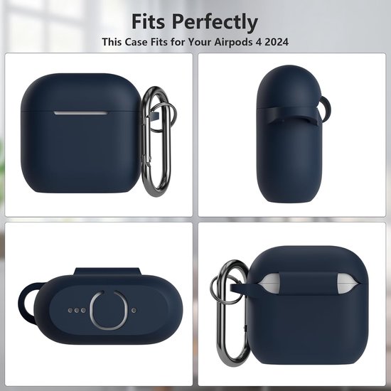 Hoes beschermhoes compatibel met AirPods 4e generatie met reinigingsset, stootvaste zachte dunne beschermhoes case voor Airpods 4 2024 met reinigingskit en karabijnhaak — afbeelding 4